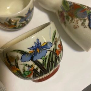 Vintage Japan 6 pc Iris Flower Sake Set